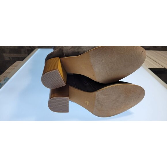 Womens Thigh High Boots Gray Size 7.5 Strech Suede Over Knee Pull On - Picture 12 of 16